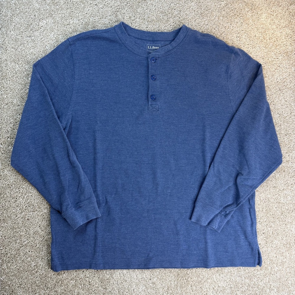 L.L.Bean Henley Shirt Mens XL Blue Long Sleeve Traditional Fit Cotton Tee